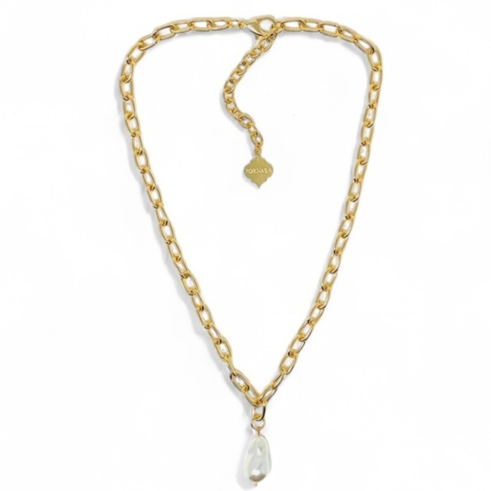 Estate Gold Chain Necklace with Teardrop Pearl Nugget Pendant